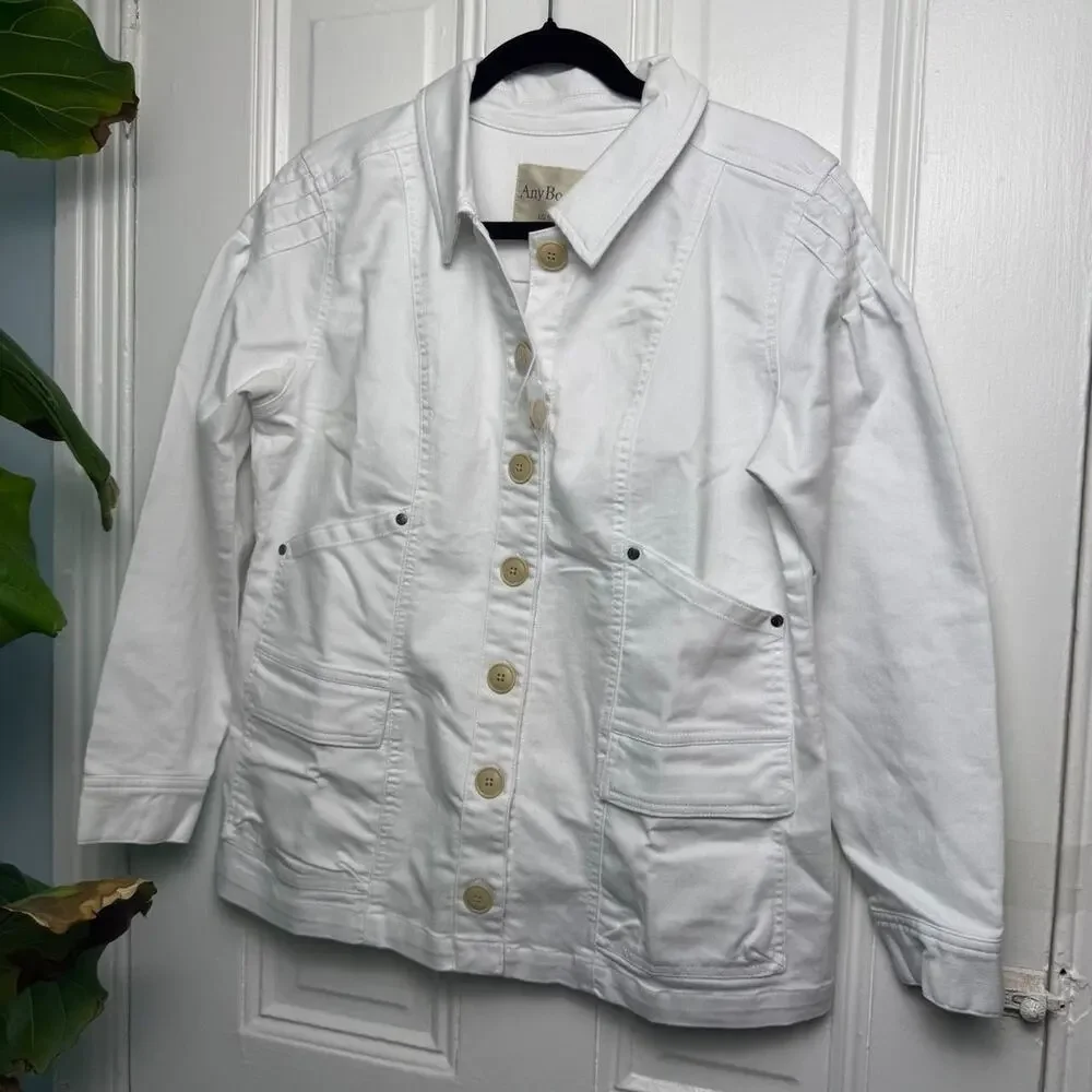 AnyBody White Twill Utility Jean Jacket Womens Small NWOT Spring Summer